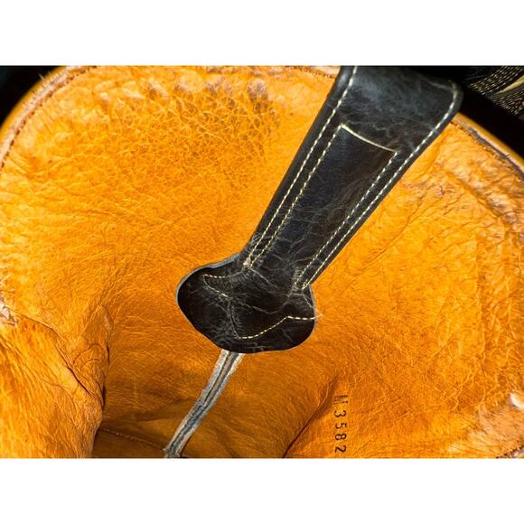 Womans Lucchese M3582 Black Crackle Lazer Design Bone Inlay Cowboy Boots 9.5 B - Picture 9 of 13